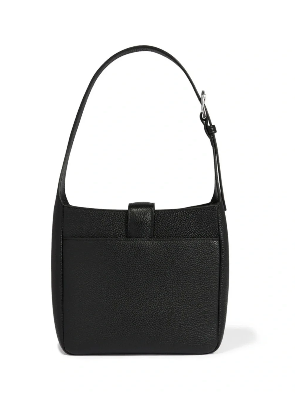Studded Black Leather Shoulder Bag with Front Tab